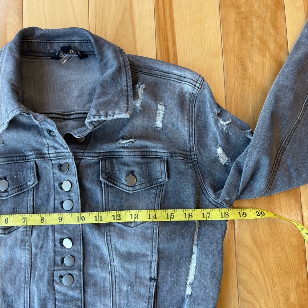 Charlie B Distressed Gray Denim Jacket - Picture 7 of 8